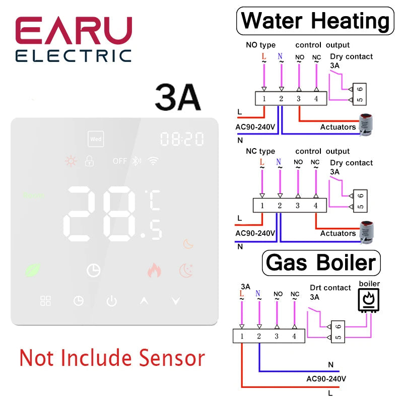 Tuya WiFi Smart Thermostat Electric Floor Heating TRV Water Gas Boiler Temperature Voice Remote Controller for Google Home Alexa K6H-3A-W / no WiFi / CHINA