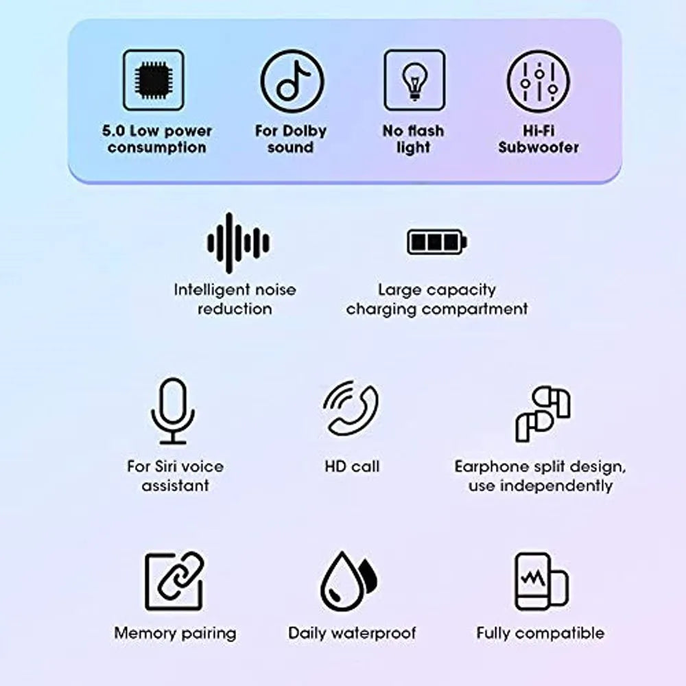 TWS Bluetooth Earphones Wireless Headphones Noise Cancelling with Mic Headsets 9D Stereo In-Ear Earbuds for Sports Music