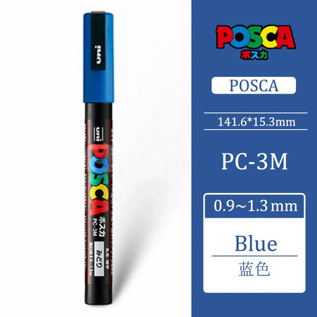 Uni Posca PC-3M 0.9-1.3mm Paint Marker Pen Graffiti Water-based Colored Marker Pens Permanent Paint Markers Office Stationery Blue PC-3M