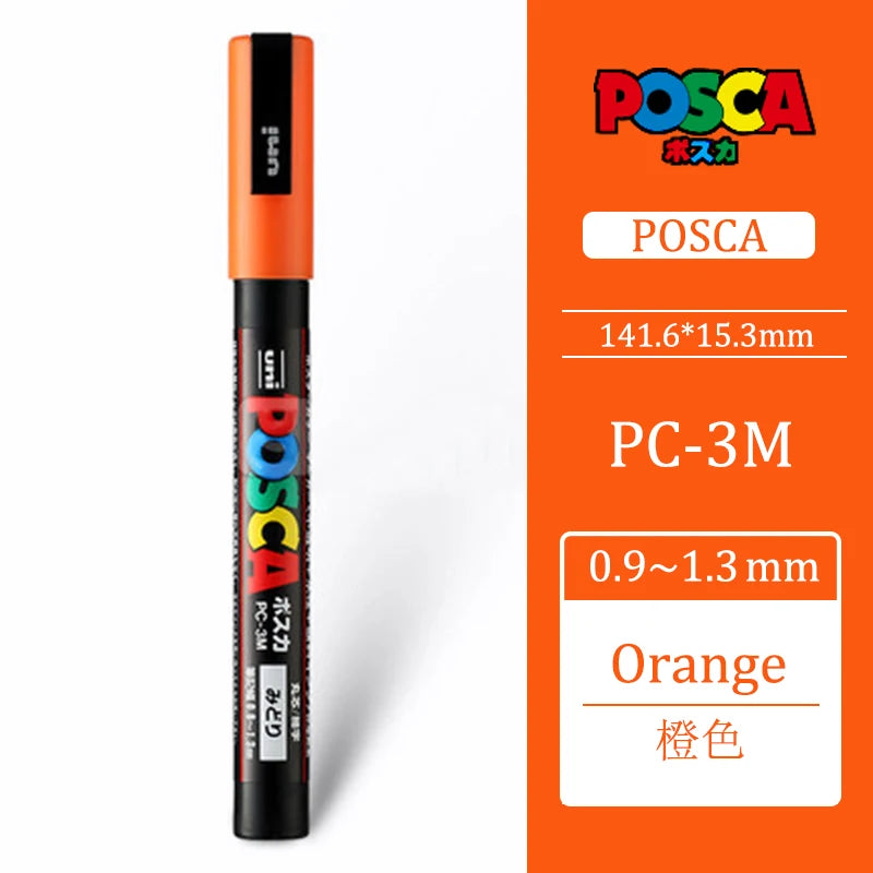 Uni Posca PC-3M 0.9-1.3mm Paint Marker Pen Graffiti Water-based Colored Marker Pens Permanent Paint Markers Office Stationery Orange PC-3M