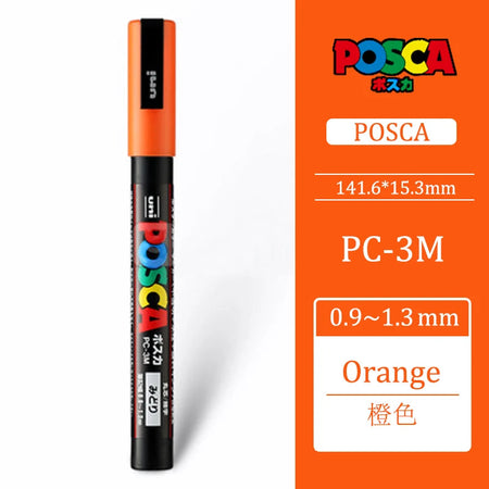 Uni Posca PC-3M 0.9-1.3mm Paint Marker Pen Graffiti Water-based Colored Marker Pens Permanent Paint Markers Office Stationery Orange PC-3M