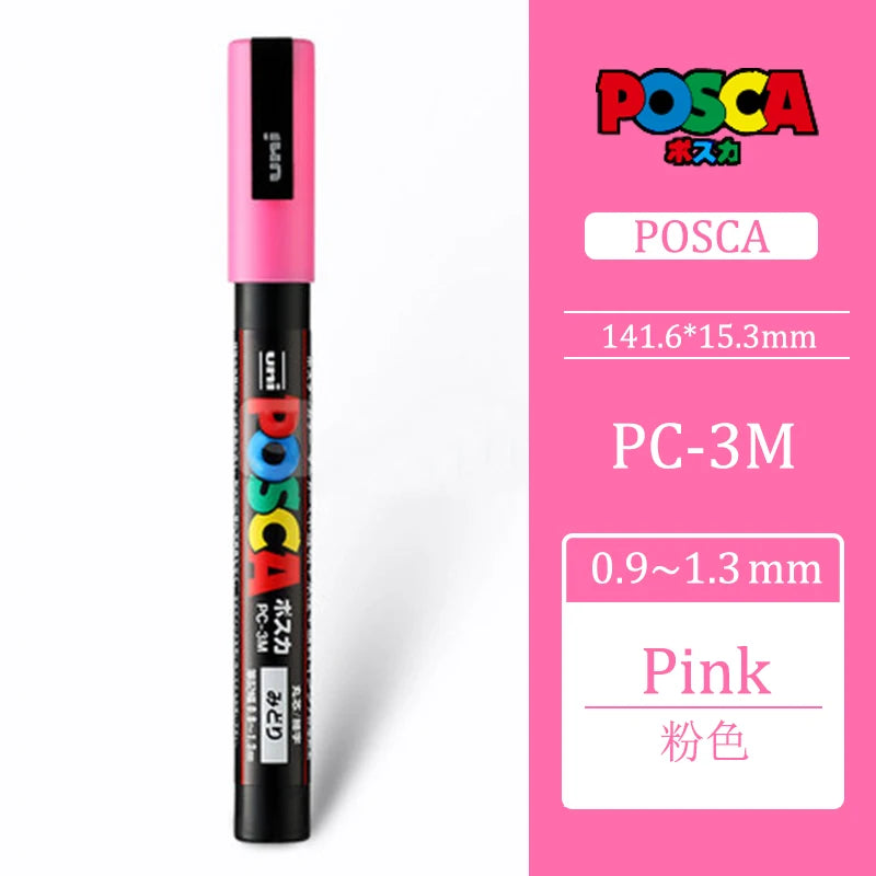 Uni Posca PC-3M 0.9-1.3mm Paint Marker Pen Graffiti Water-based Colored Marker Pens Permanent Paint Markers Office Stationery Pink PC-3M