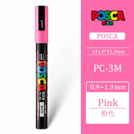 Uni Posca PC-3M 0.9-1.3mm Paint Marker Pen Graffiti Water-based Colored Marker Pens Permanent Paint Markers Office Stationery Pink PC-3M