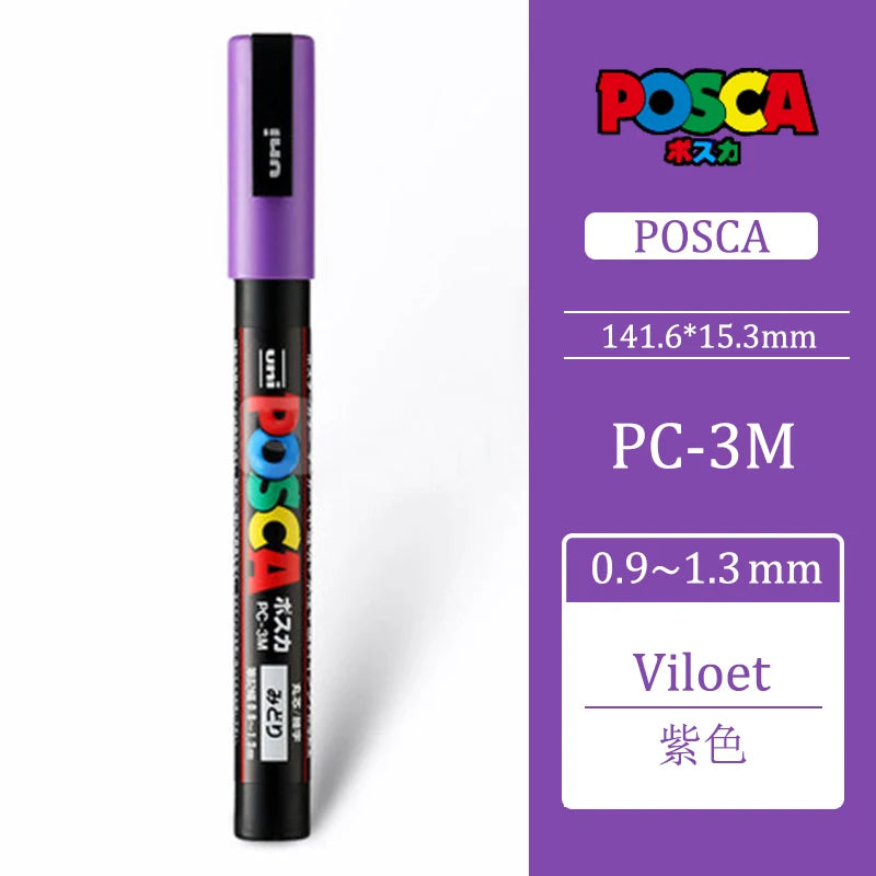 Uni Posca PC-3M 0.9-1.3mm Paint Marker Pen Graffiti Water-based Colored Marker Pens Permanent Paint Markers Office Stationery Purple PC-3M