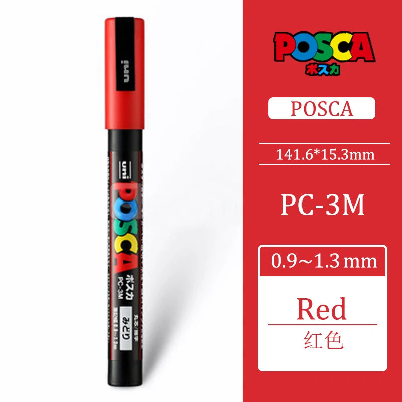Uni Posca PC-3M 0.9-1.3mm Paint Marker Pen Graffiti Water-based Colored Marker Pens Permanent Paint Markers Office Stationery Red PC-3M