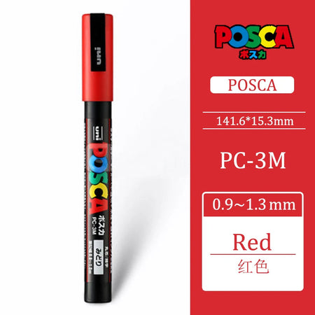 Uni Posca PC-3M 0.9-1.3mm Paint Marker Pen Graffiti Water-based Colored Marker Pens Permanent Paint Markers Office Stationery Red PC-3M
