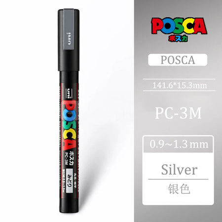Uni Posca PC-3M 0.9-1.3mm Paint Marker Pen Graffiti Water-based Colored Marker Pens Permanent Paint Markers Office Stationery Silver PC-3M