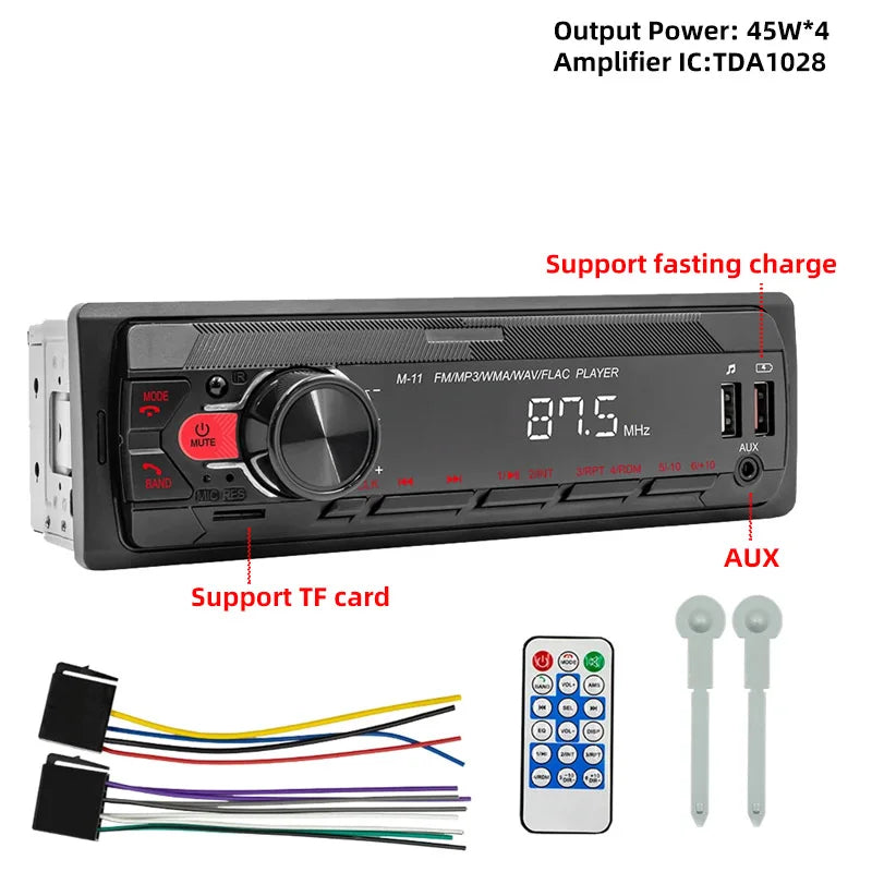 Universal Car Radio One Din 12V Bluetooth Autoradio Stereo MP3 Audio Player in Dash AUX/FM/USB/BT Support Voice Assistant