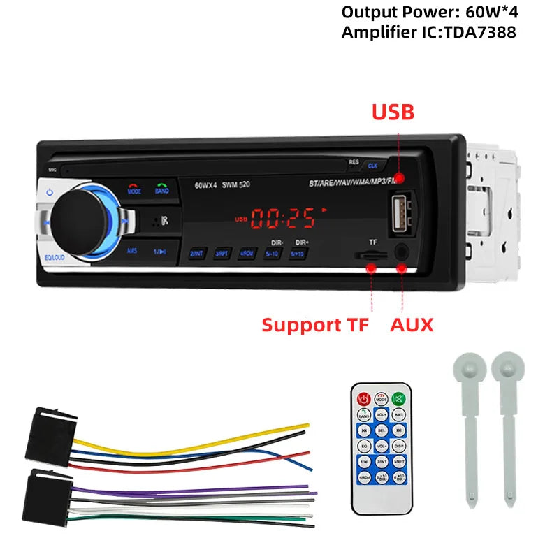 Universal Car Radio One Din 12V Bluetooth Autoradio Stereo MP3 Audio Player in Dash AUX/FM/USB/BT Support Voice Assistant