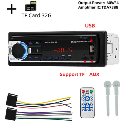 Universal Car Radio One Din 12V Bluetooth Autoradio Stereo MP3 Audio Player in Dash AUX/FM/USB/BT Support Voice Assistant