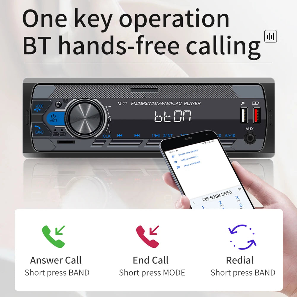 Universal Car Radio One Din 12V Bluetooth Autoradio Stereo MP3 Audio Player in Dash AUX/FM/USB/BT Support Voice Assistant