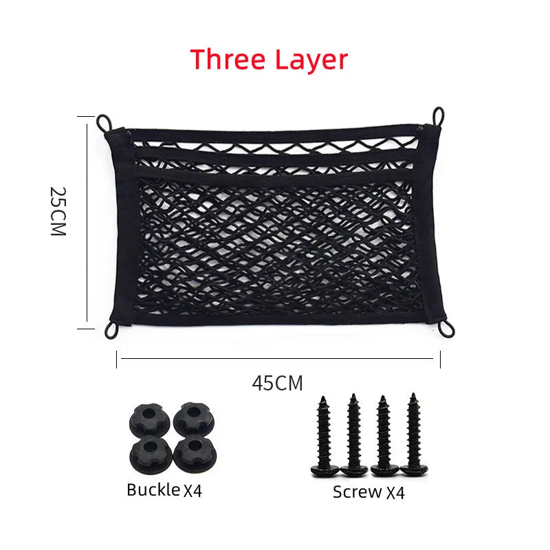 Universal Mesh Cargo Net for Car Storage Car-Net Pocket Storage Stretchable Mesh Pocket Net Wall Sticker Organizer Pouch Bag Three Layer 25x45cm