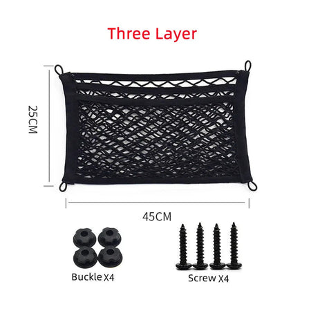 Universal Mesh Cargo Net for Car Storage Car-Net Pocket Storage Stretchable Mesh Pocket Net Wall Sticker Organizer Pouch Bag Three Layer 25x45cm