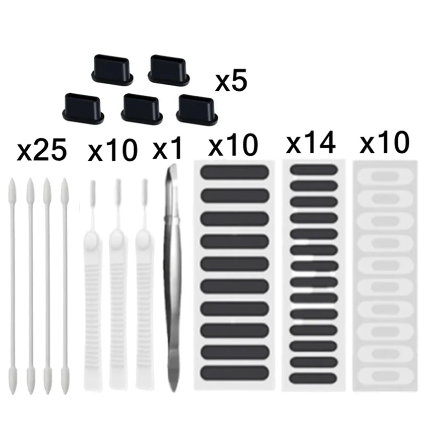 Universal Mobile Phone Speaker Dust Plug Mesh Sticker for iPhone 15 14 Pro Samsung Mi Charging Port Protector Cleaning Brush Kit