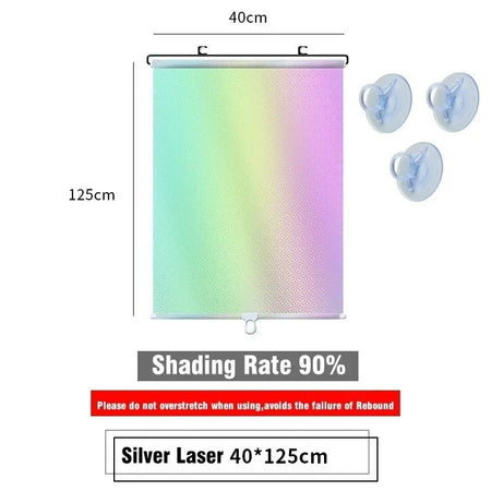 Universal Roller Blinds Suction Cup Sunshade Nail-free Blackout Curtain Car Bedroom Kitchen Office Window Sun-shading Curtains Laser 40cm x 125cm