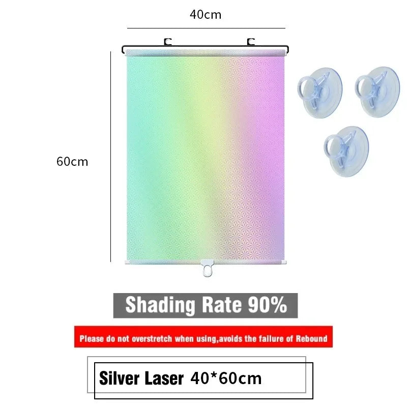 Universal Roller Blinds Suction Cup Sunshade Nail-free Blackout Curtain Car Bedroom Kitchen Office Window Sun-shading Curtains Laser 40cm x 60cm