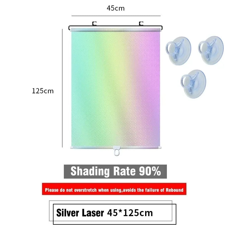 Universal Roller Blinds Suction Cup Sunshade Nail-free Blackout Curtain Car Bedroom Kitchen Office Window Sun-shading Curtains Laser 45cm x 125cm