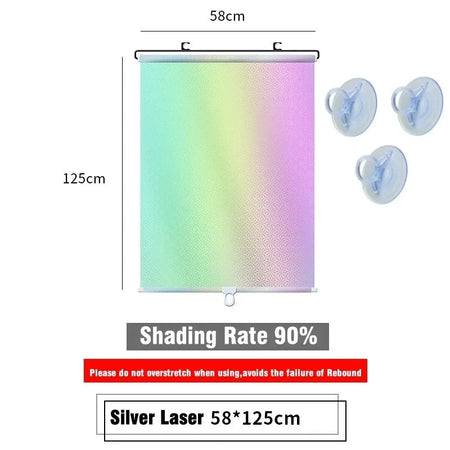 Universal Roller Blinds Suction Cup Sunshade Nail-free Blackout Curtain Car Bedroom Kitchen Office Window Sun-shading Curtains Laser 58cm x 125cm