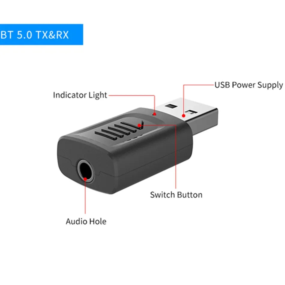 USB Bluetooth 5.0 Audio Receiver Transmitter 4 IN 1 Mini Stereo Bluetooth AUX RCA USB 3.5Mm Jack For PC TV Car Wireless Adapter