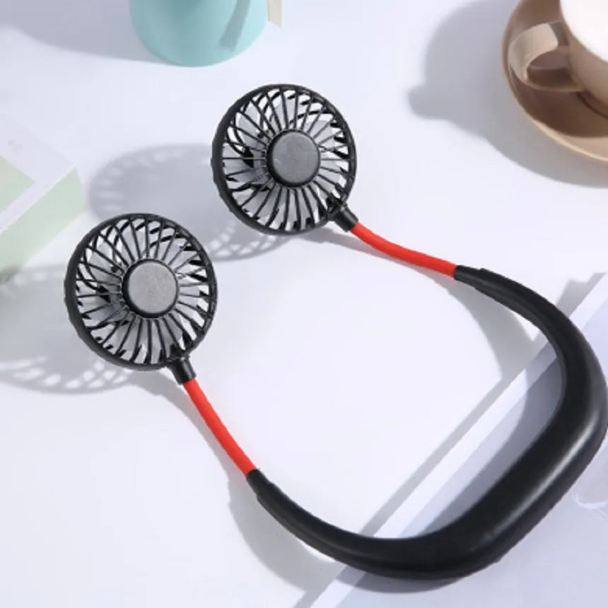 USB Portable Fan Cold Fan Hands Free Neck Fan Hanging Rechargeable Mini Sports Fan 3-Speed Adjustable Neck Dual Fan Home Office black no light