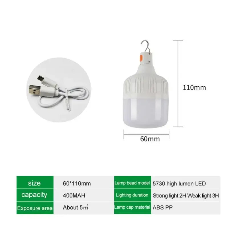 USB Rechargeable LED Camping Lantern IP65 Waterproof Emergency Light 30W