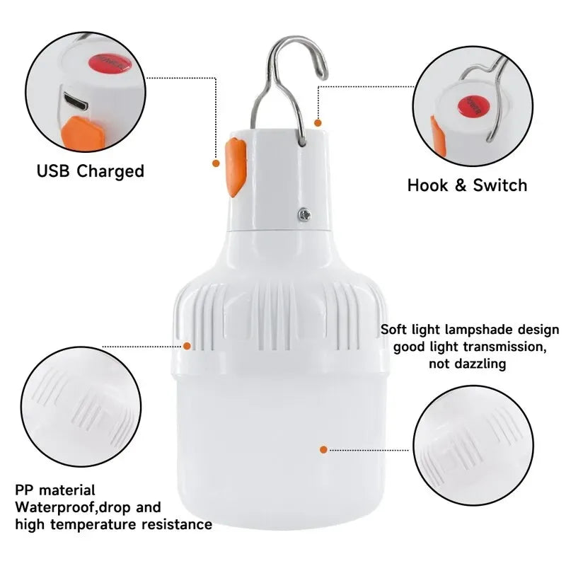USB Rechargeable LED Camping Lantern IP65 Waterproof Emergency Light