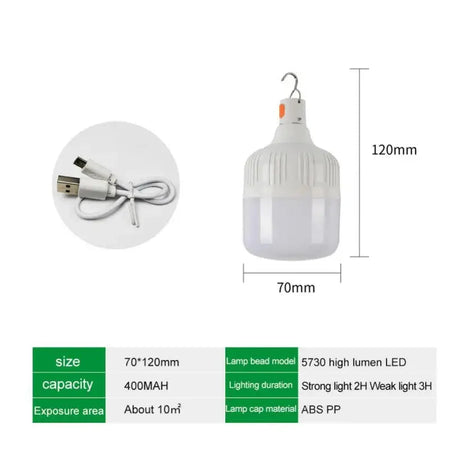 USB Rechargeable LED Camping Lantern IP65 Waterproof Emergency Light 60W