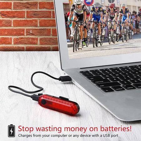 USB Rechargeable Mini Bicycle Taillight: Red &amp;amp; White Front Rear Light