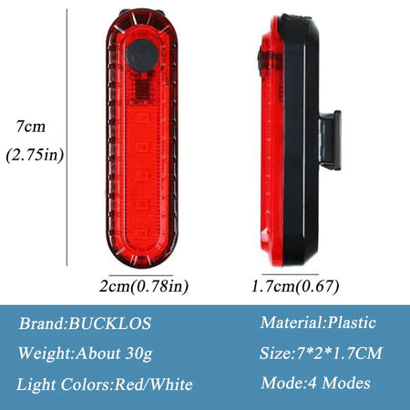 USB Rechargeable Mini Bicycle Taillight: Red &amp;amp; White Front Rear Light