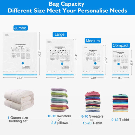 Vacuum Storage Bags 10/18Pc Space Saver Bag for Travel Clothes Comforter Blanket Compressed Organizer