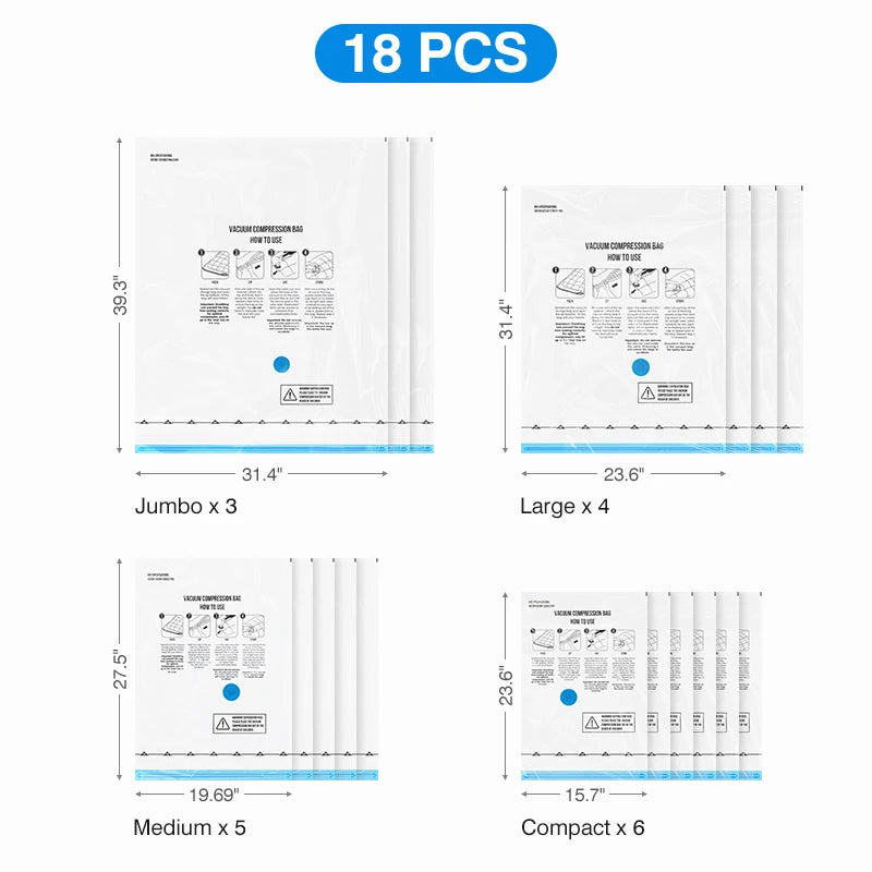 Vacuum Storage Bags 10/18Pc Space Saver Bag for Travel Clothes Comforter Blanket Compressed Organizer