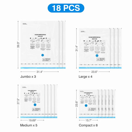 Vacuum Storage Bags 10/18Pc Space Saver Bag for Travel Clothes Comforter Blanket Compressed Organizer