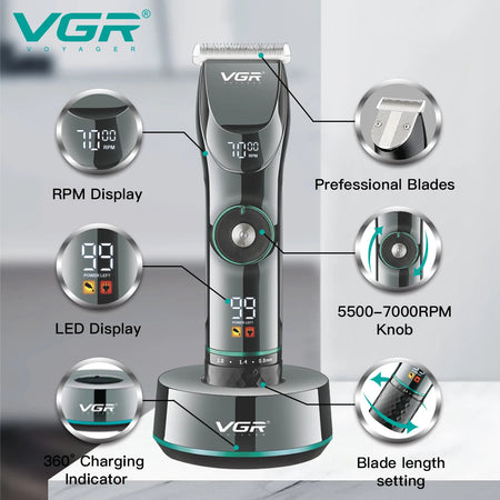 VGRO Professional 15-Speed Electric Hair Trimmer with LCD Display