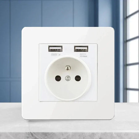 Vintage Brass Lever Wall Light Toggle Switch White Matte Stainless Steel Panel 1-4 Gang 2 Way Switch EU Socket for Home 2 USB FR Socket