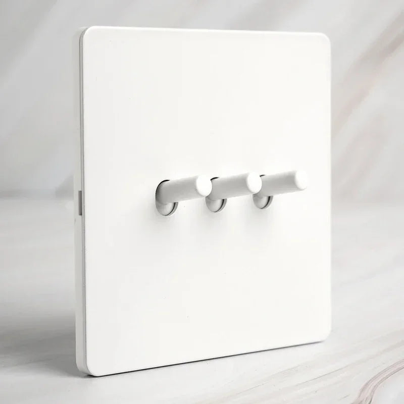 Vintage Brass Lever Wall Light Toggle Switch White Matte Stainless Steel Panel 1-4 Gang 2 Way Switch EU Socket for Home 3-Gang 2 Way Switch