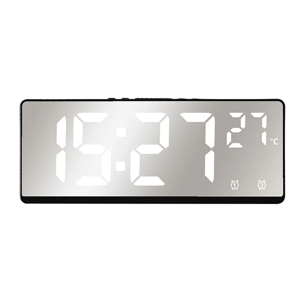 Voice Control Digital Alarm Clock Temperature Dual Alarm Snooze Desktop Table Clock Night Mode 12/24H LED Clock Watch BW