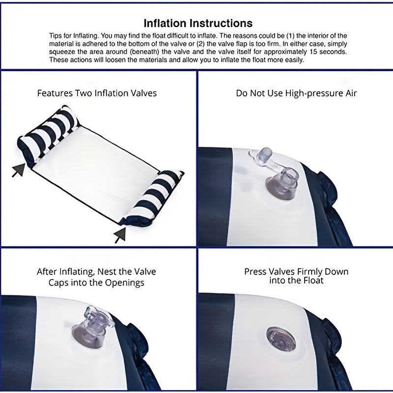 Water Toy Deck Chair Floating Bed with Striped Inflatable Floating Mat Clip Net Floating Row