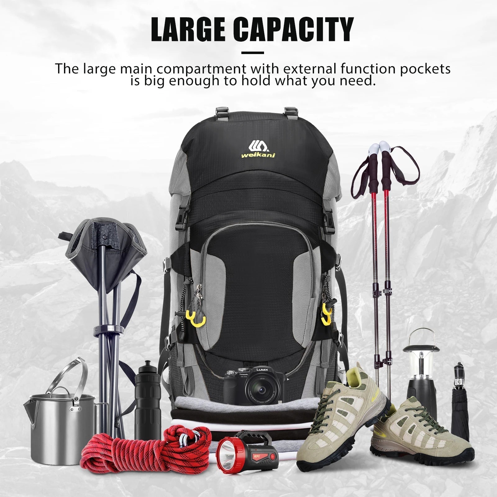 Waterproof 60L Hiking Backpack with Rain Cover - Ideal for Outdoor Adventures