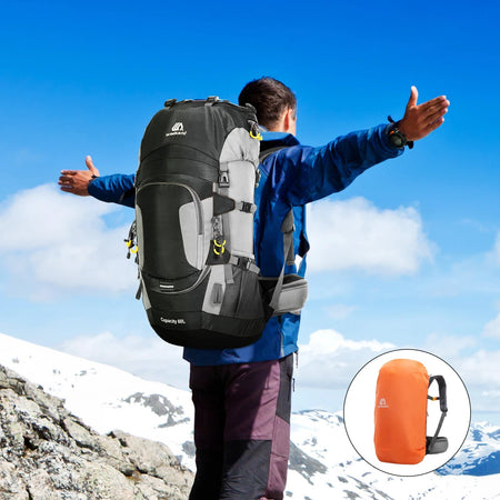 Waterproof 60L Hiking Backpack with Rain Cover - Ideal for Outdoor Adventures