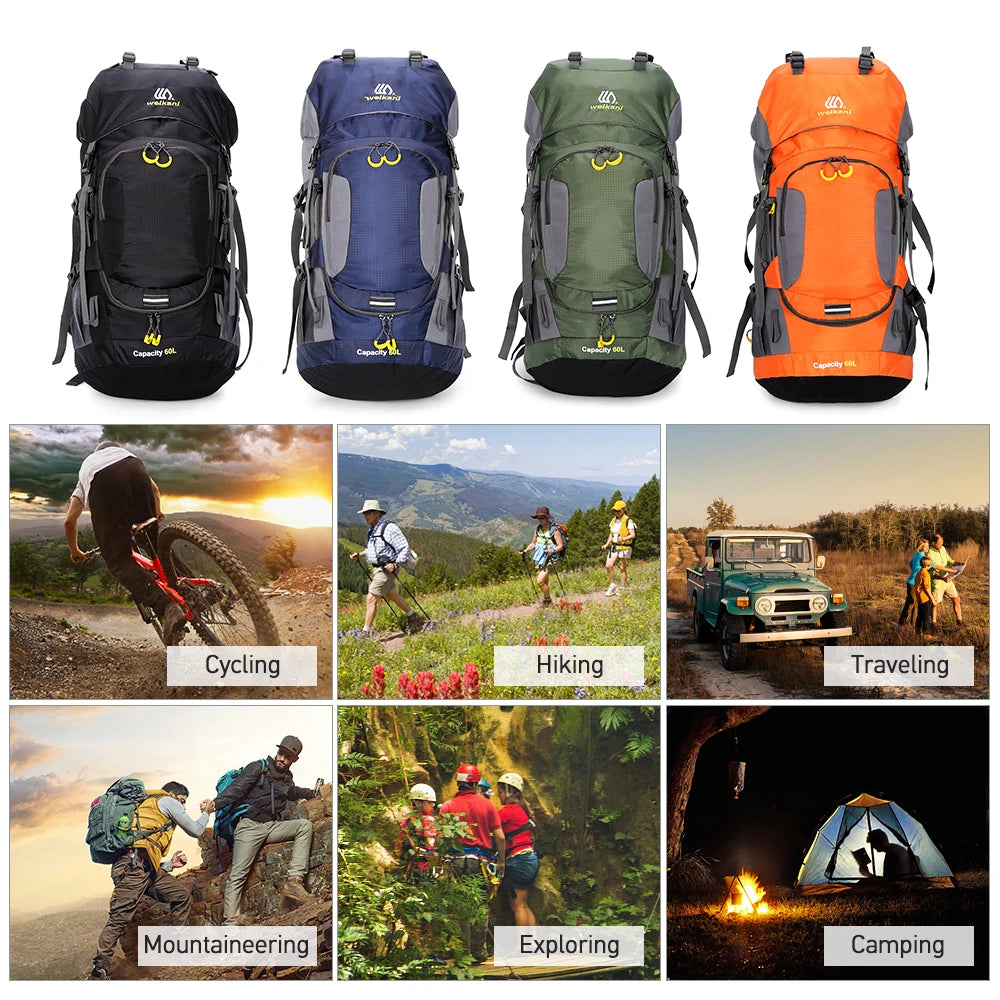 Waterproof 60L Hiking Backpack with Rain Cover - Ideal for Outdoor Adventures