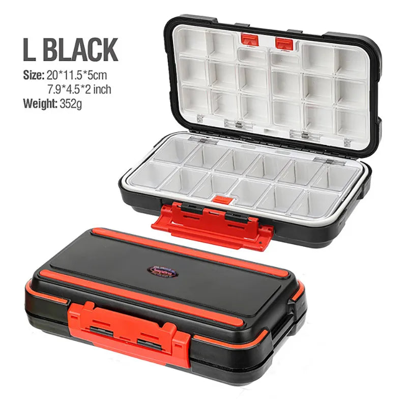 Waterproof Fishing Tackle Box Fishing Accessories Tool Storage Box Fish Hook Lure Fake Bait Boxes For Carp Fishing Goods L-black