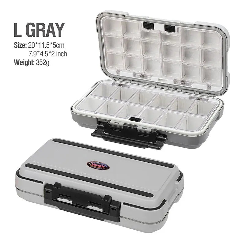 Waterproof Fishing Tackle Box Fishing Accessories Tool Storage Box Fish Hook Lure Fake Bait Boxes For Carp Fishing Goods L-gray