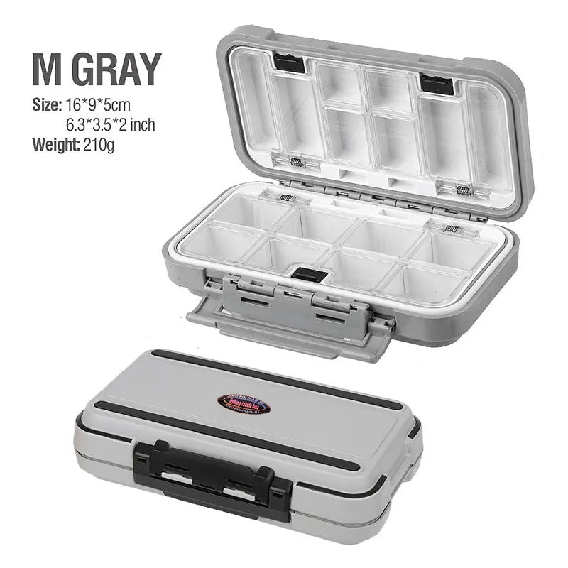 Waterproof Fishing Tackle Box Fishing Accessories Tool Storage Box Fish Hook Lure Fake Bait Boxes For Carp Fishing Goods M-gray