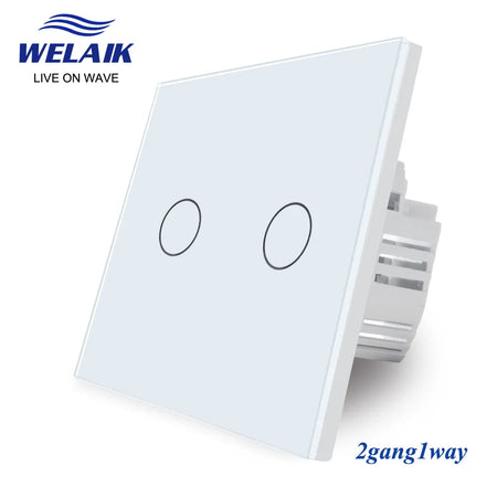 WELAIK EU 86*86mm 1gang 1way Crystal Glass Panel Intelligent Light Smart White Wall Touch Switch 220V B1911CW 2Gang1way White