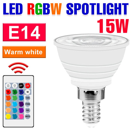 WENNI Smart LED RGB Spotlight Bulb with Remote Control E14 Warm White 15W / Milky / 2 Years Warranty