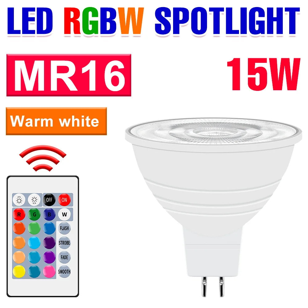 WENNI Smart LED RGB Spotlight Bulb with Remote Control MR16 Warm White 15W / Transparent / 2 Years Warranty