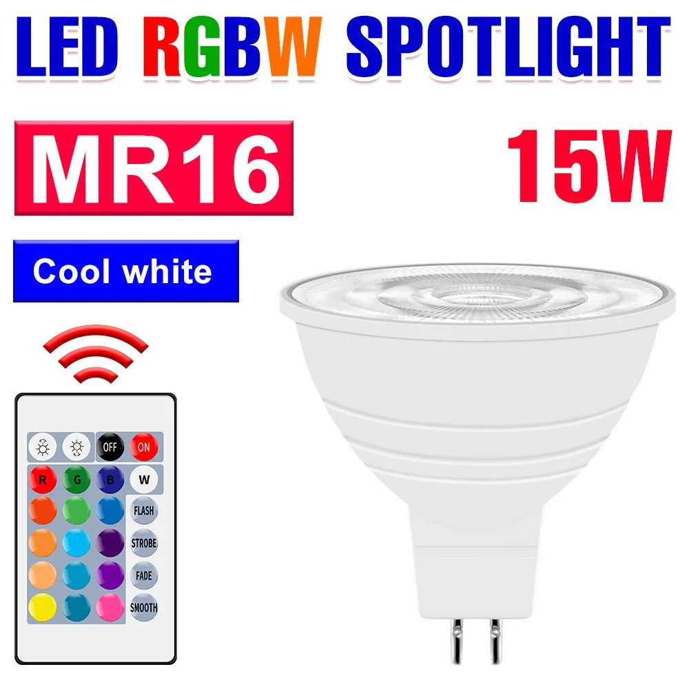 WENNI Smart LED RGB Spotlight Bulb with Remote Control MR16 White 15W / Milky / 2 Years Warranty