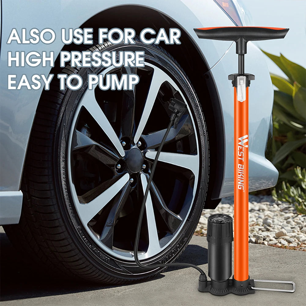 WEST BIKING Stainless Steel Bicycle Tire Pump with Comfortable Grip