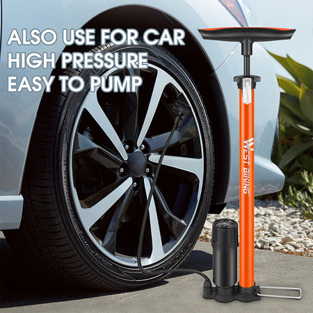 WEST BIKING Stainless Steel Bicycle Tire Pump with Comfortable Grip
