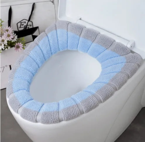 Winter Warm Toilet Seat Cover Mat Bathroom Toilet Pad Cushion with Handle Thicker Soft Washable Closestool Warmer Accessories blue